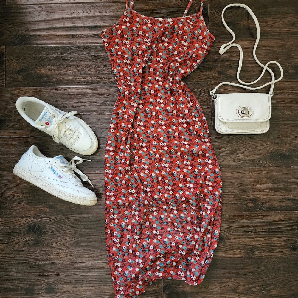 Glamorous Ditsy Floral Mesh Column Dress